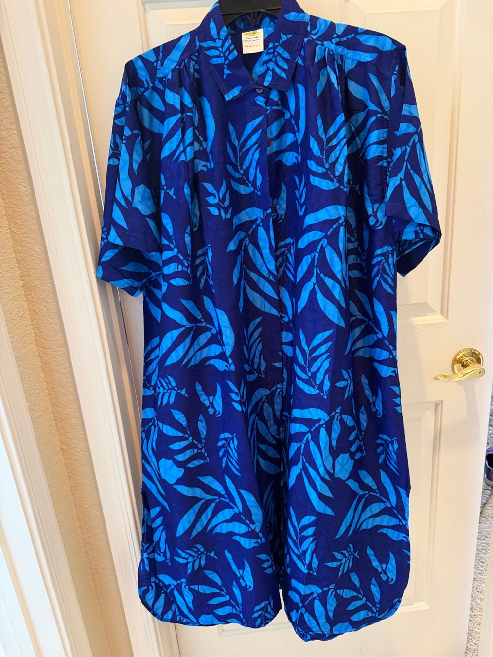 Women's Blue Leaf-Print Swim Coverup Tunic